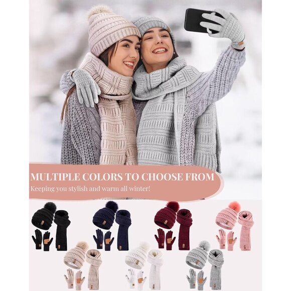 Women\'s Winter Beanie Scarf Gloves Set Acrylic Fleece Lined Gift UK main image 5